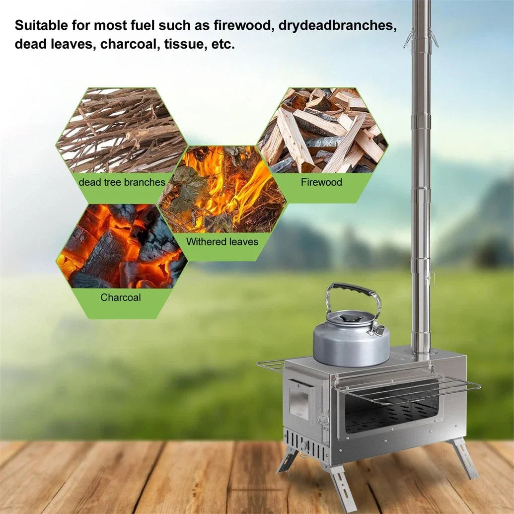 Hot Tent Stove, Wood Burning Stove, , 6 Stainless Chimney Pipes