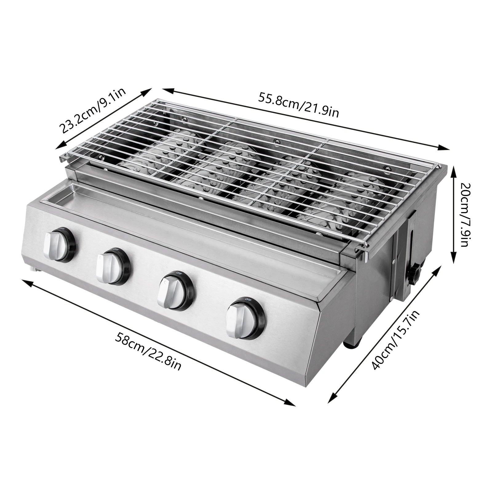 Professional 4-Burner Stainless Steel Portable Tabletop Propane/LPG Gas Grill