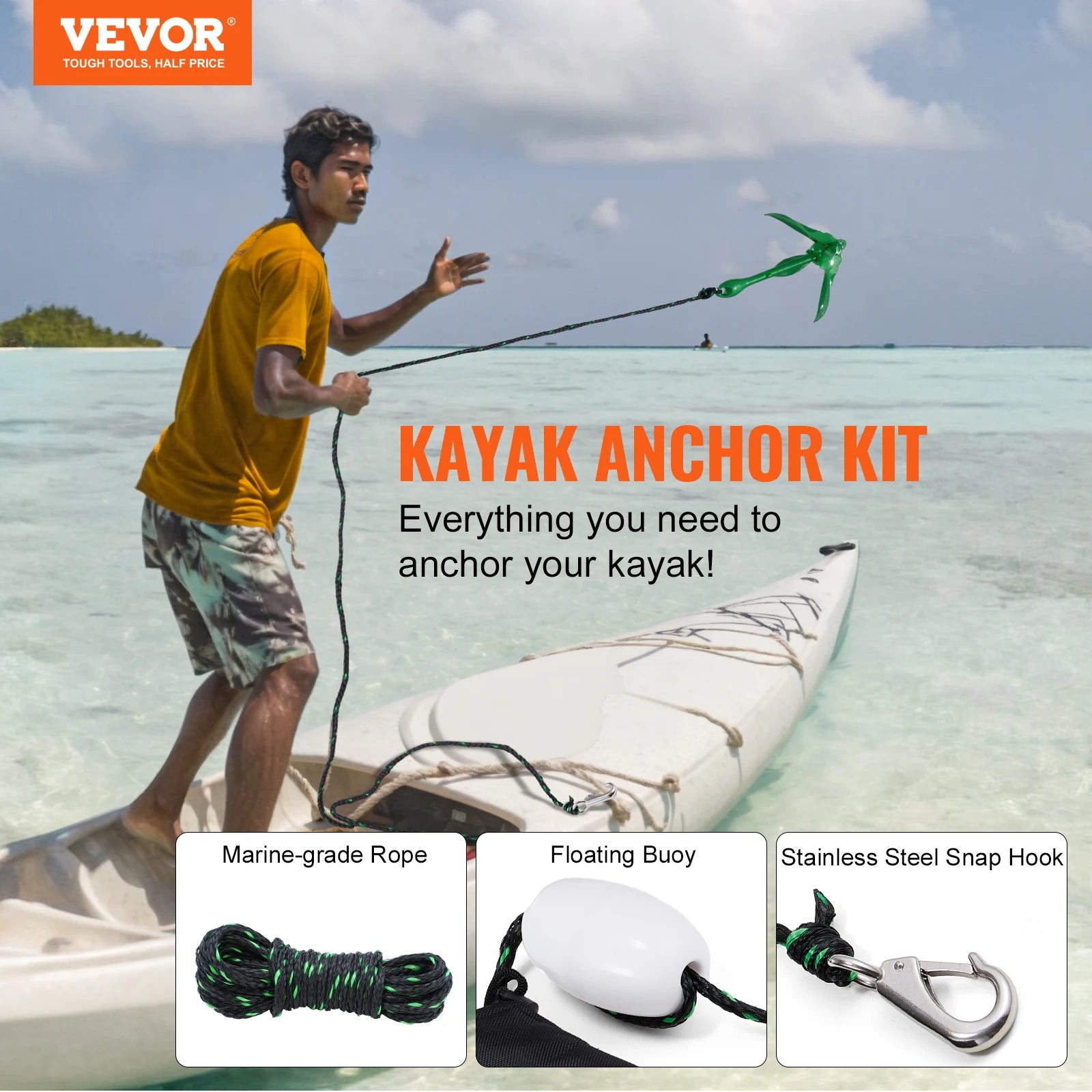 SucceBuy Kayak Anchor Kit 3.5 lb Paddle Board Anchor Kit with 26.2 ft/8 m Rope and Buoy Folding Small Boat Anchor Storage Bag