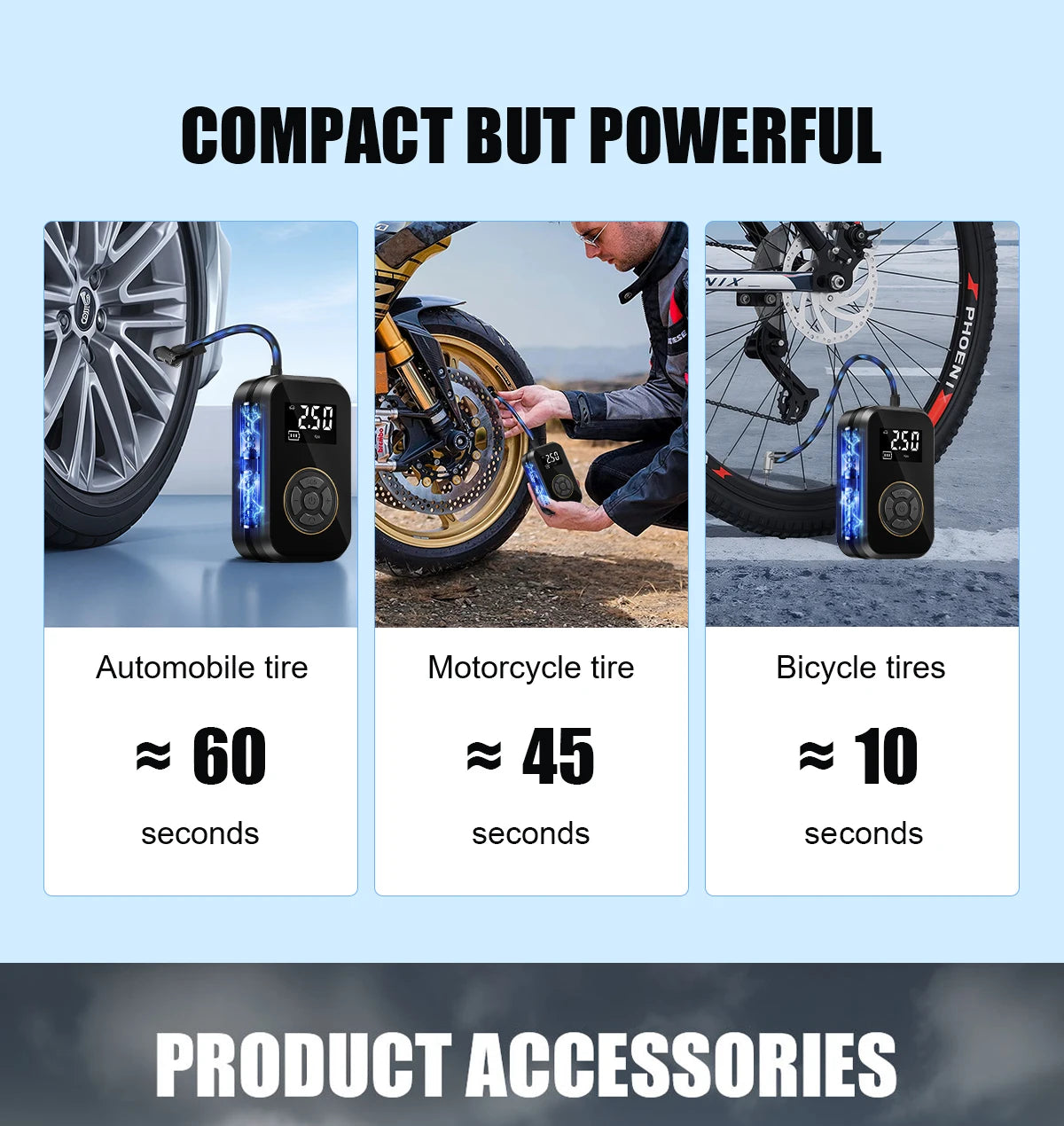 Multifunction Digital Air Pump, Portable Tire Inflator  Balls, Boats, Camping