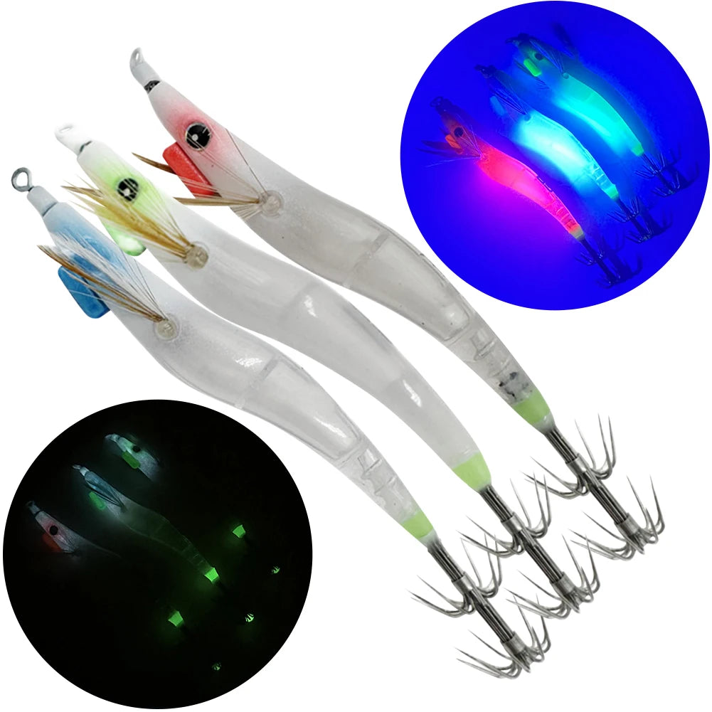 Luminous Lure Hard Shrimp Bait Simulation with Squid Jig Hook