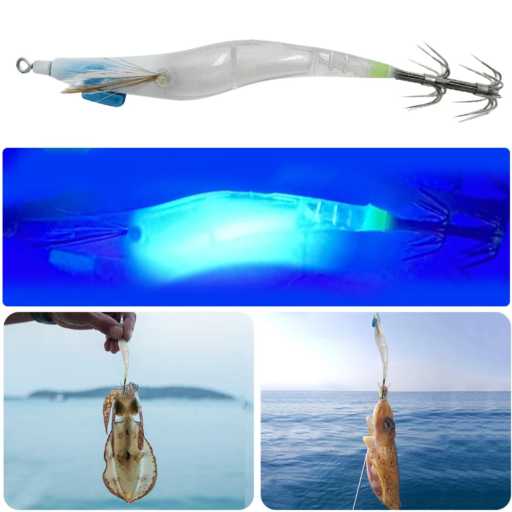 Luminous Lure Hard Shrimp Bait Simulation with Squid Jig Hook