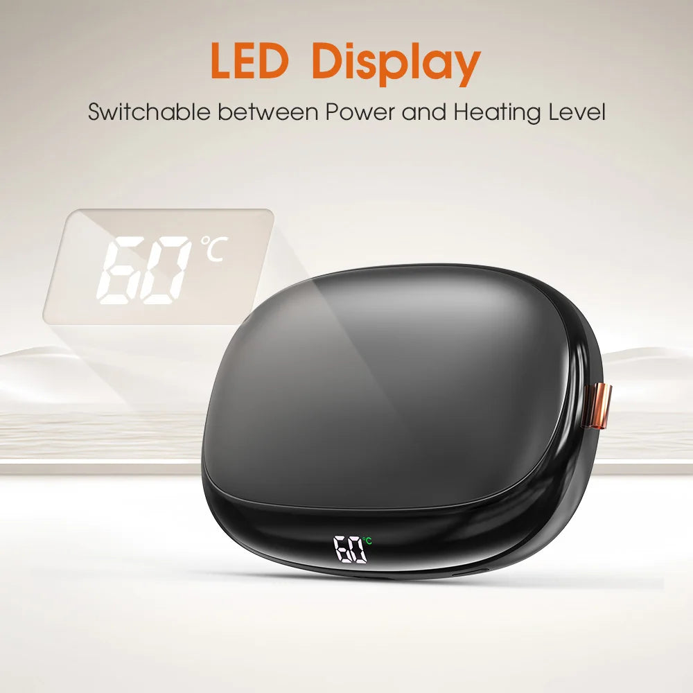 12000mAh Hand Warmer Power Bank, Dual-Side Heating with 3-Temp Control (40°C/50°C/60°C),Compact for Travel