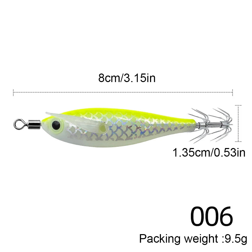3-1Pcs Squid Jig Hook Fishing Lure Luminous 8cm 9.5g Artificial Fake Octopus Lures Wood Shrimp Cuttlefish