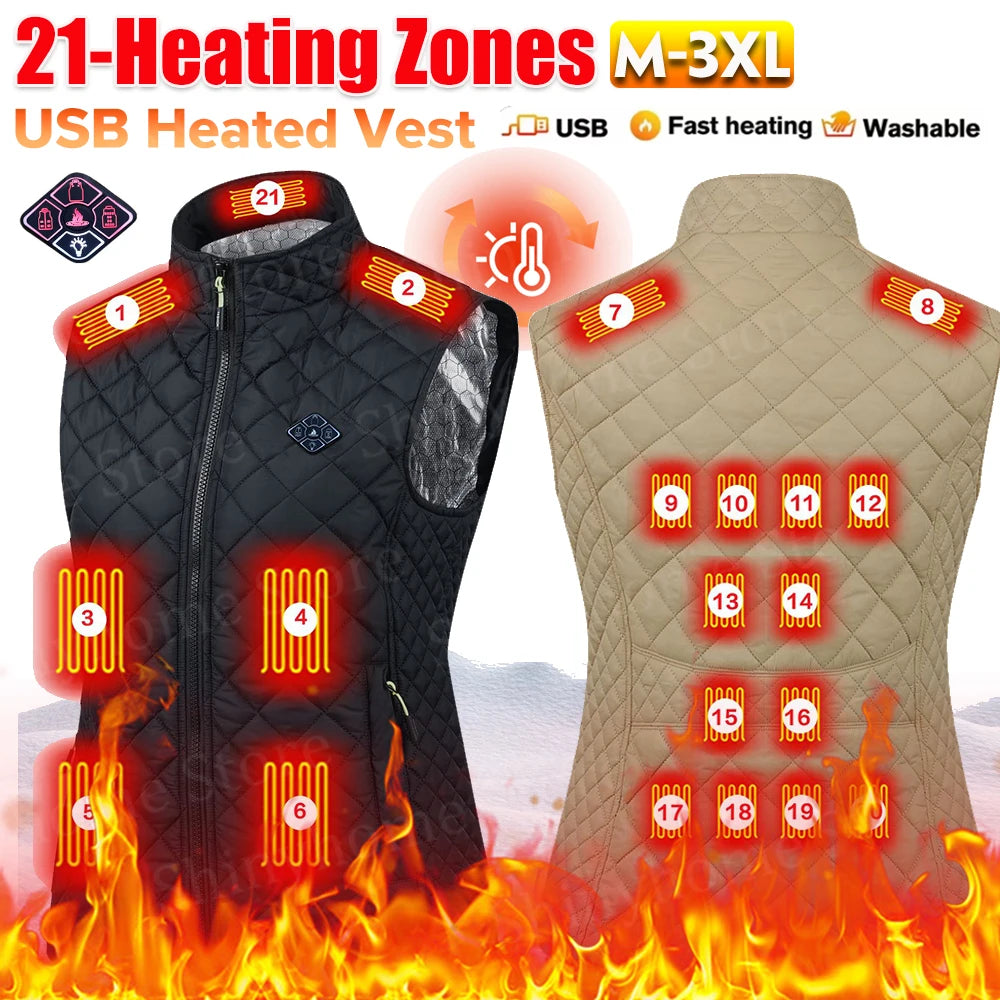 Women 21-zone Electric Heating Vest Autumn and Winter Cotton Vest  Thermal For Women