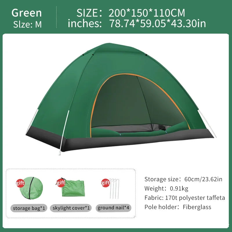 2-3Person Pop Up Tent Waterproof Automatic Camping UV Protection Tent