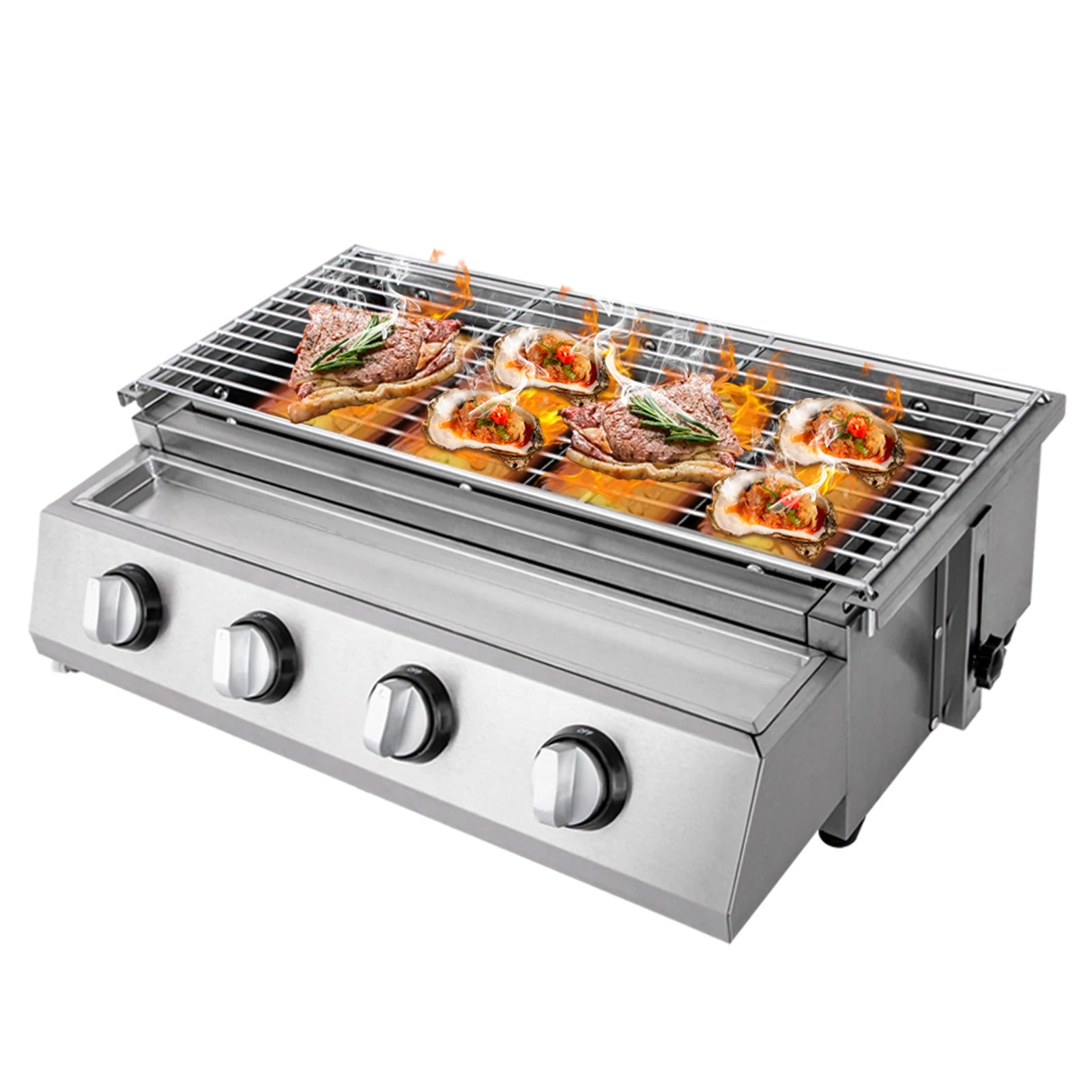 Professional 4-Burner Stainless Steel Portable Tabletop Propane/LPG Gas Grill