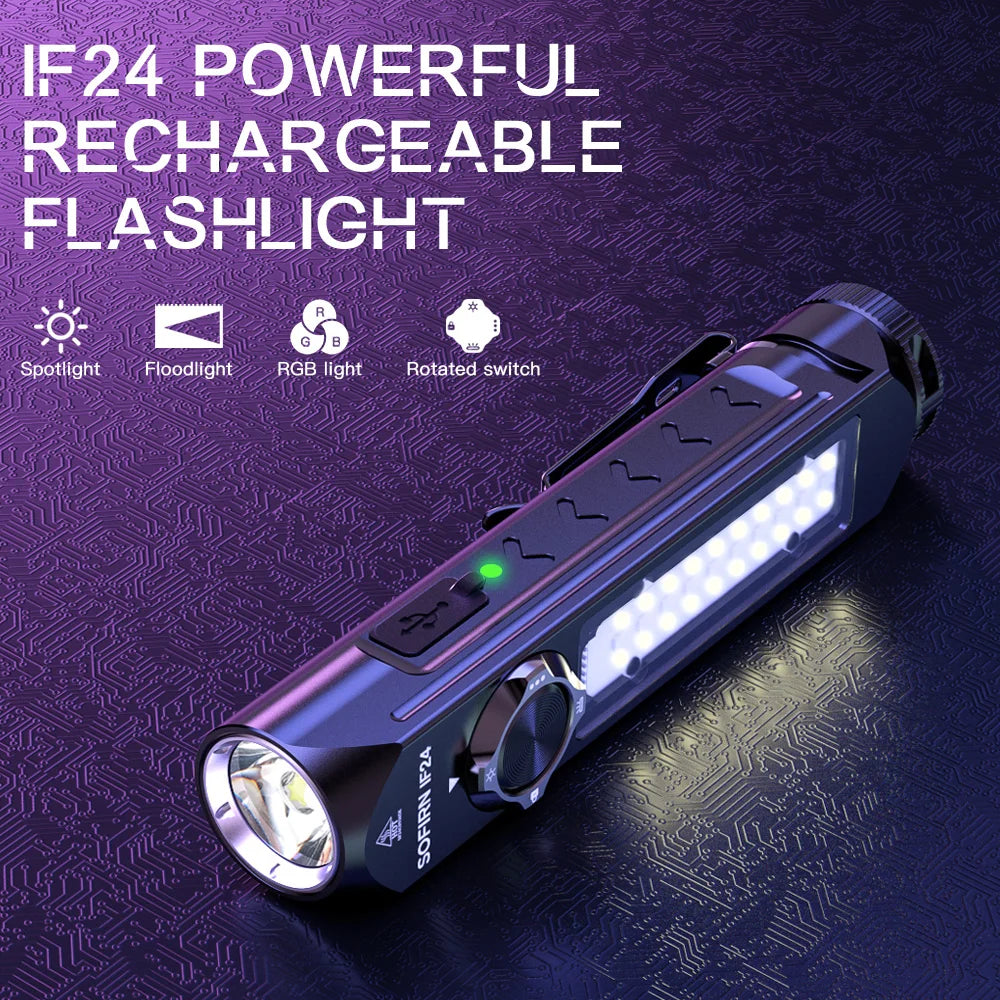 Clearance Sofirn IF24 RGB Powerful 2000Lm Flashlight 18650 Rechargeable Rotary Switch Torch with Magnetic