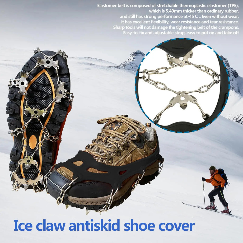 19 Teeth Snow Spikes Crampons Anti Slip Ice Gripper Cleats Chain Claws for Hiking Climbing  Walking Boots Cover ﻿