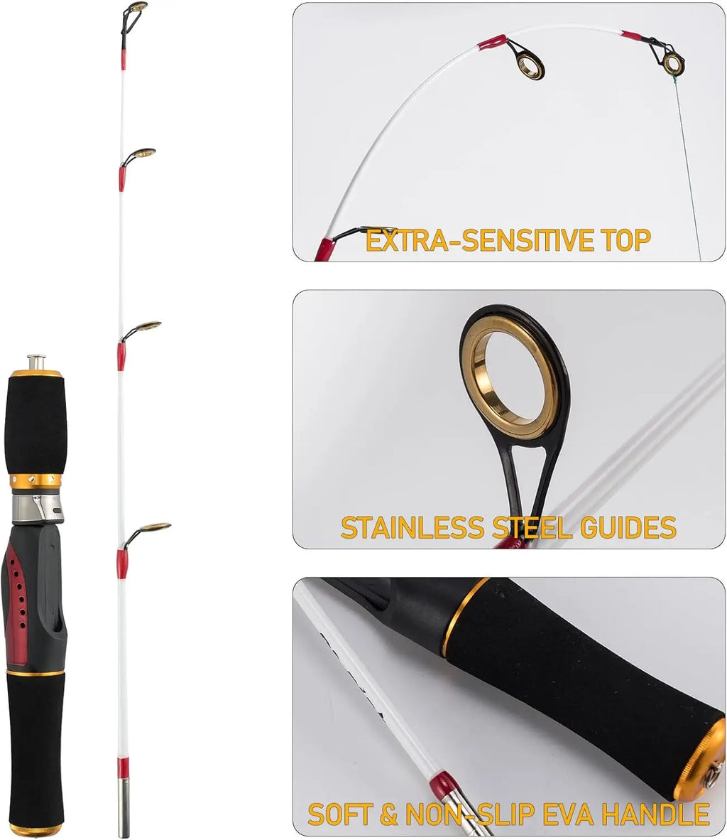 Ice Fishing Rod Reel Combo Kit with Backpack Seat and Lures