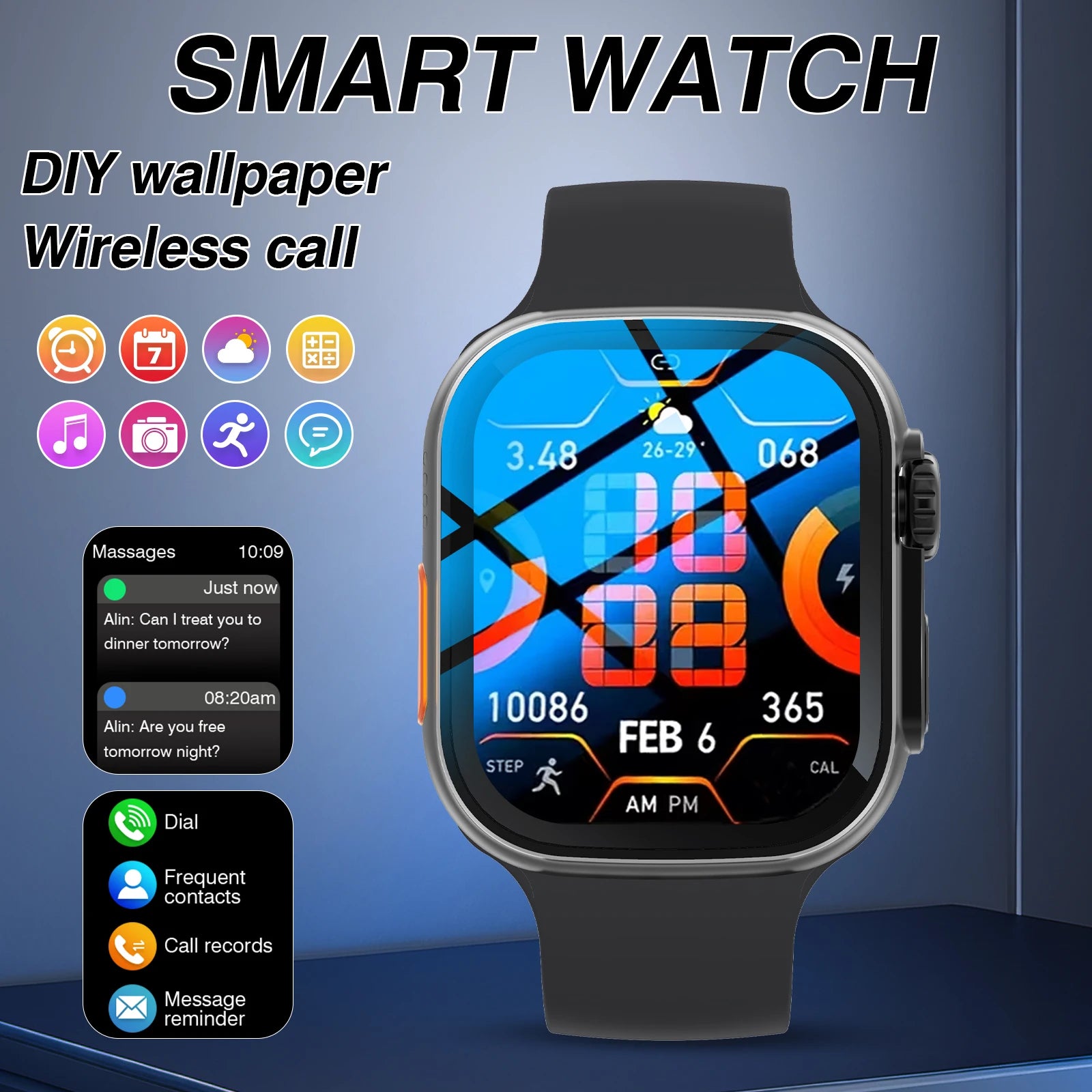 2025 DIY Wallpaper Smart Watch: Wireless Calling, Message Reminder