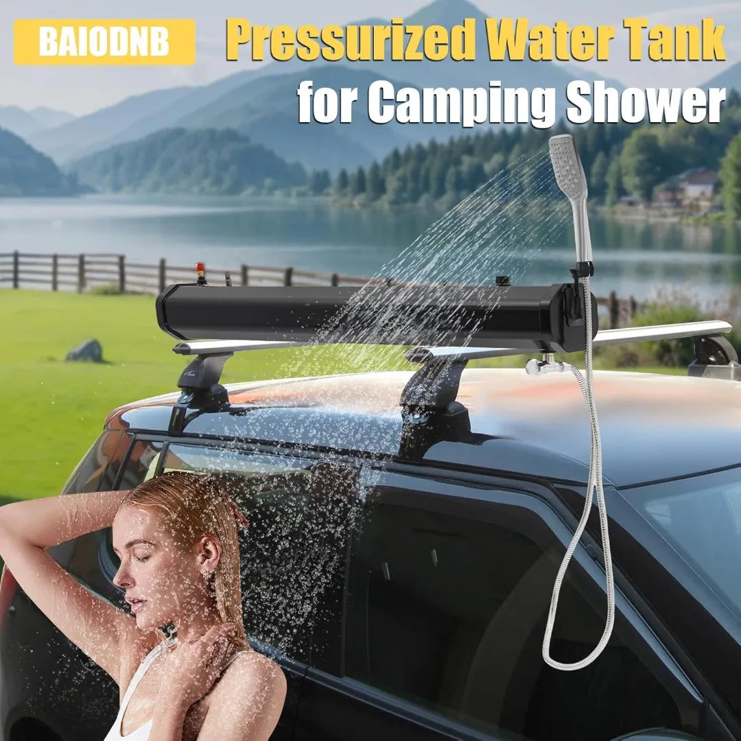 Portable Pressurized Camping Shower - 5L Water Tank with Handheld Showerhead for Outdoor Includes Storage Bag