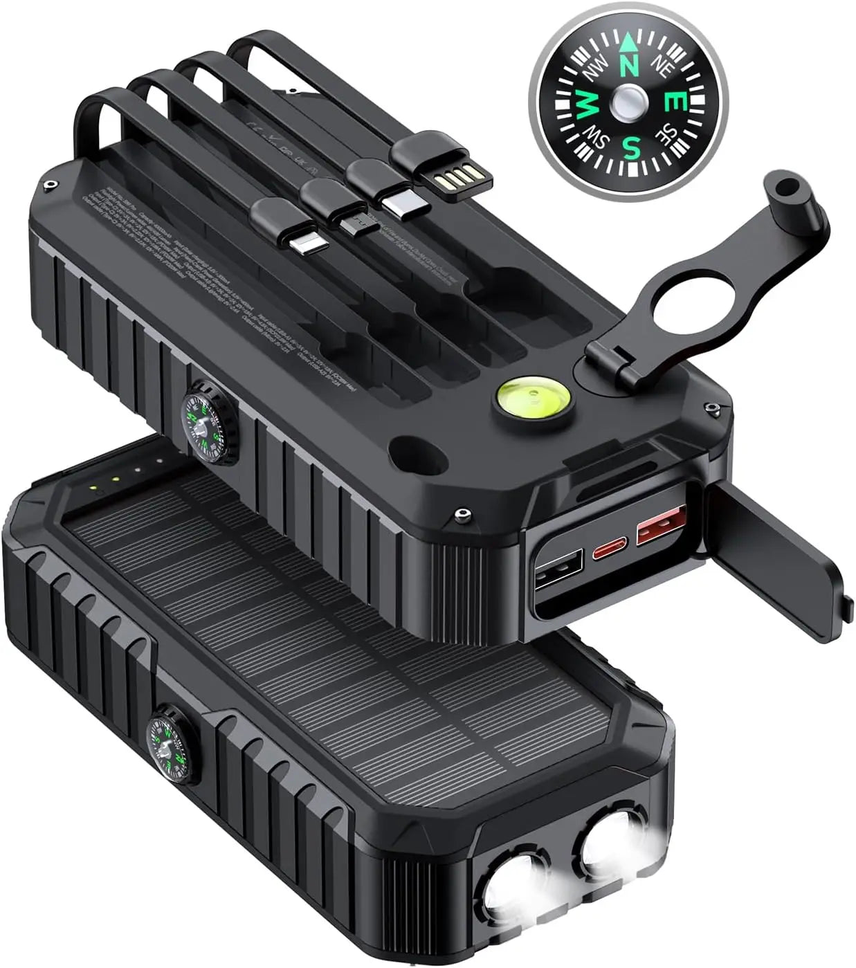 Solar Charger Power Bank 40000mAh Built in 4 Cables and Hand Crank,Portable Charger 6 Outputs & 4 Inputs External Battery Pack