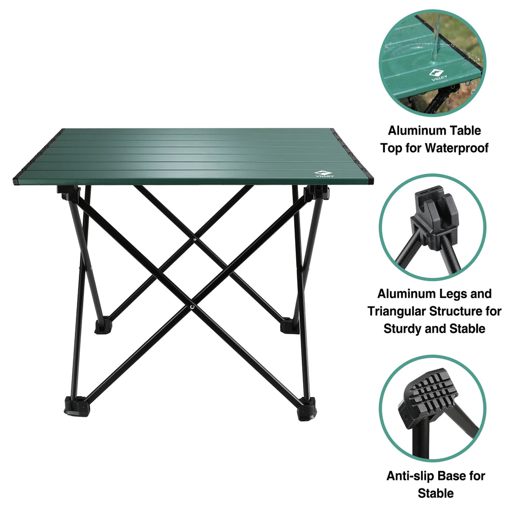VILLEY Portable Camping Side Table, Ultralight Aluminum Folding Beach Table with Carry Bag