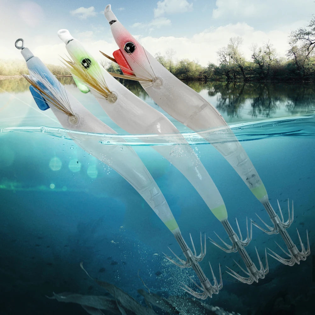 Luminous Lure Hard Shrimp Bait Simulation with Squid Jig Hook