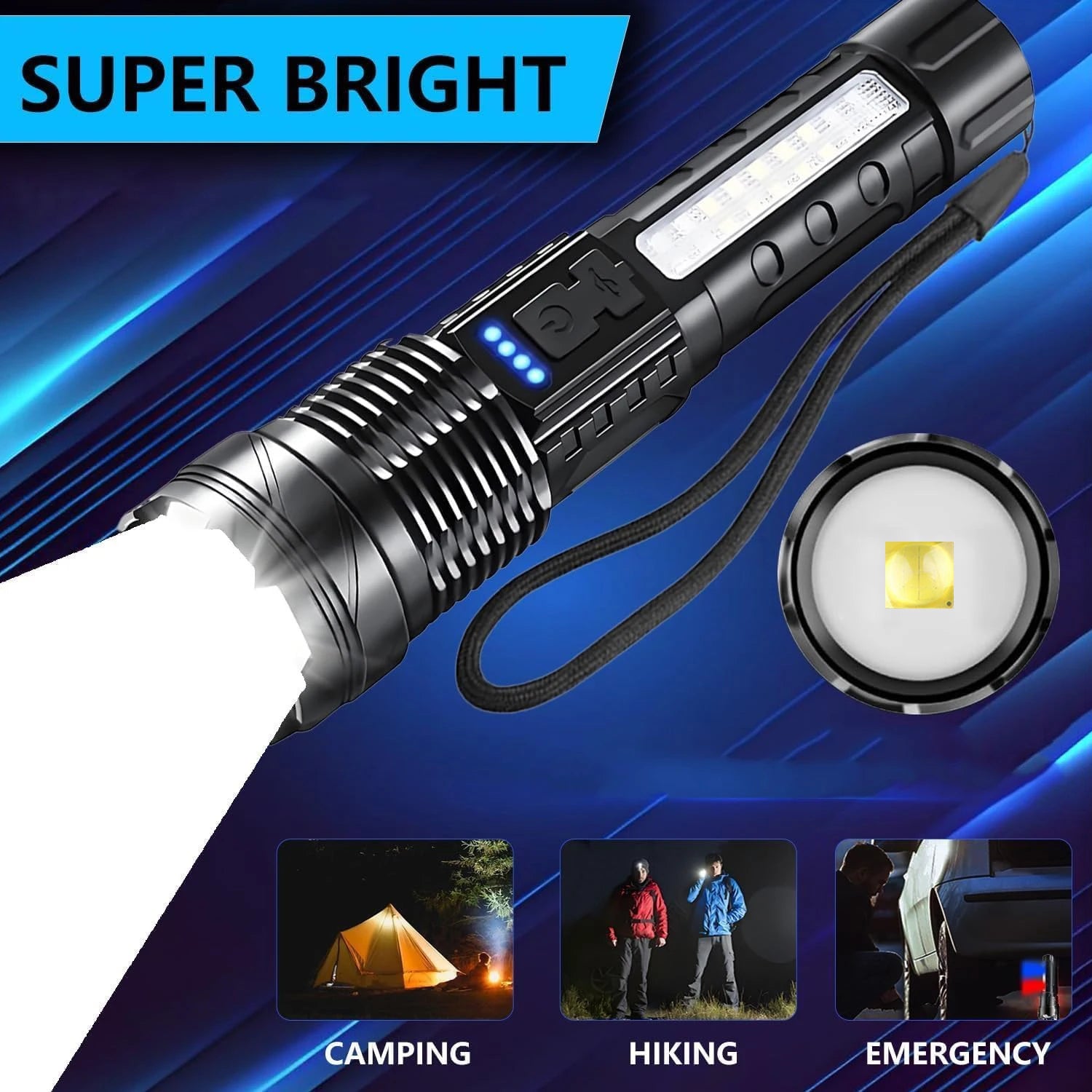 Rechargeable LED Flashlights, Super Bright Handheld Flashlight, 7 Modes with COB Work Light