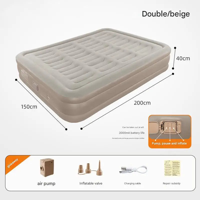 Air Mattress With Electric Air Pump Foldable Inflatable Mattress Mat With Soft Flocked Top