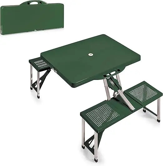 Portable Folding Picnic Table with Seats for 4, Collapsible Aluminum Table with Benches & Umbrella Hole, Lightweight