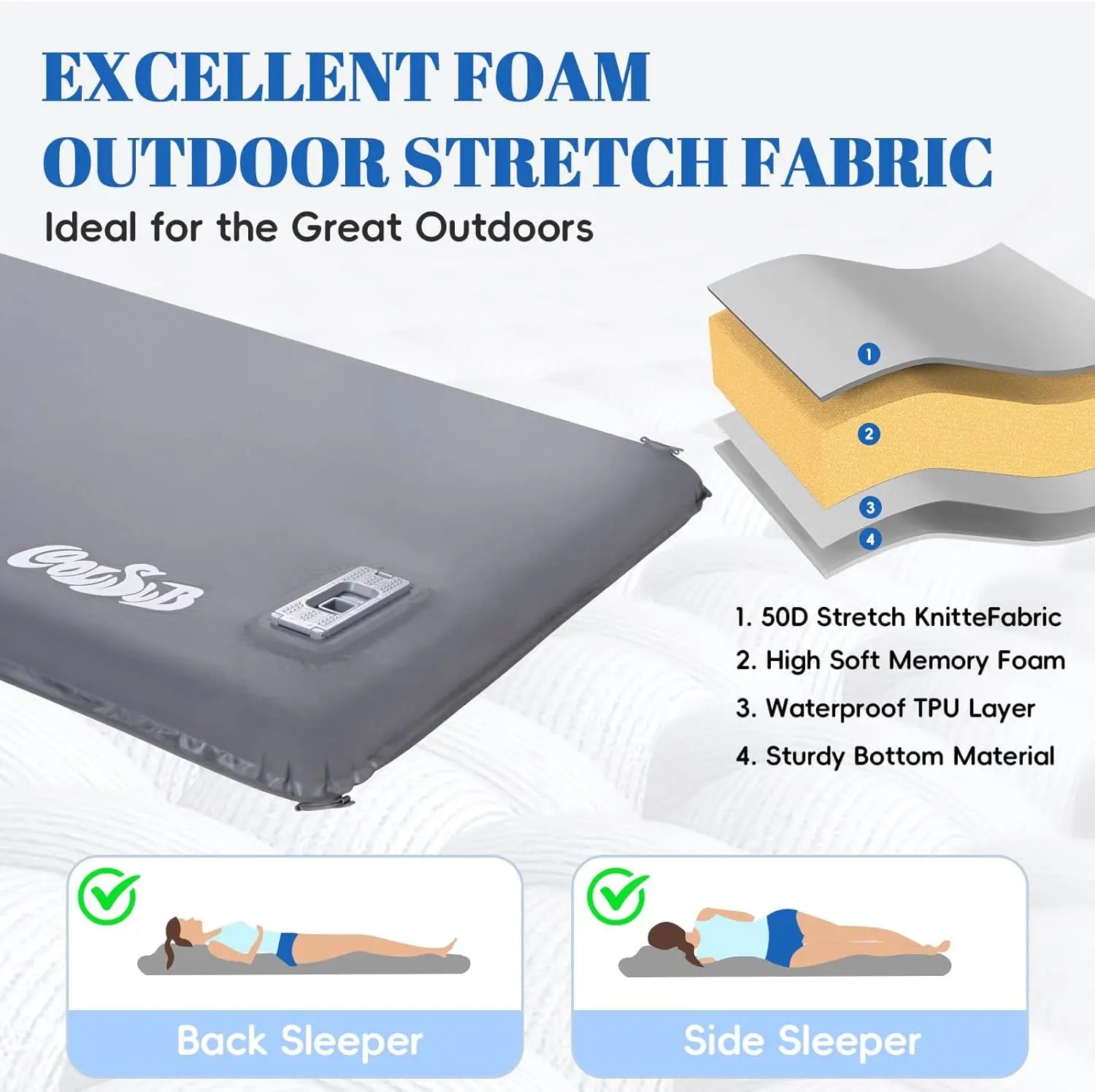 Self-Inflating Sleeping Pad 3.2' Thick Memory Foam with Pump & Pillow, Compact Camping Mattress for Hiking Travel