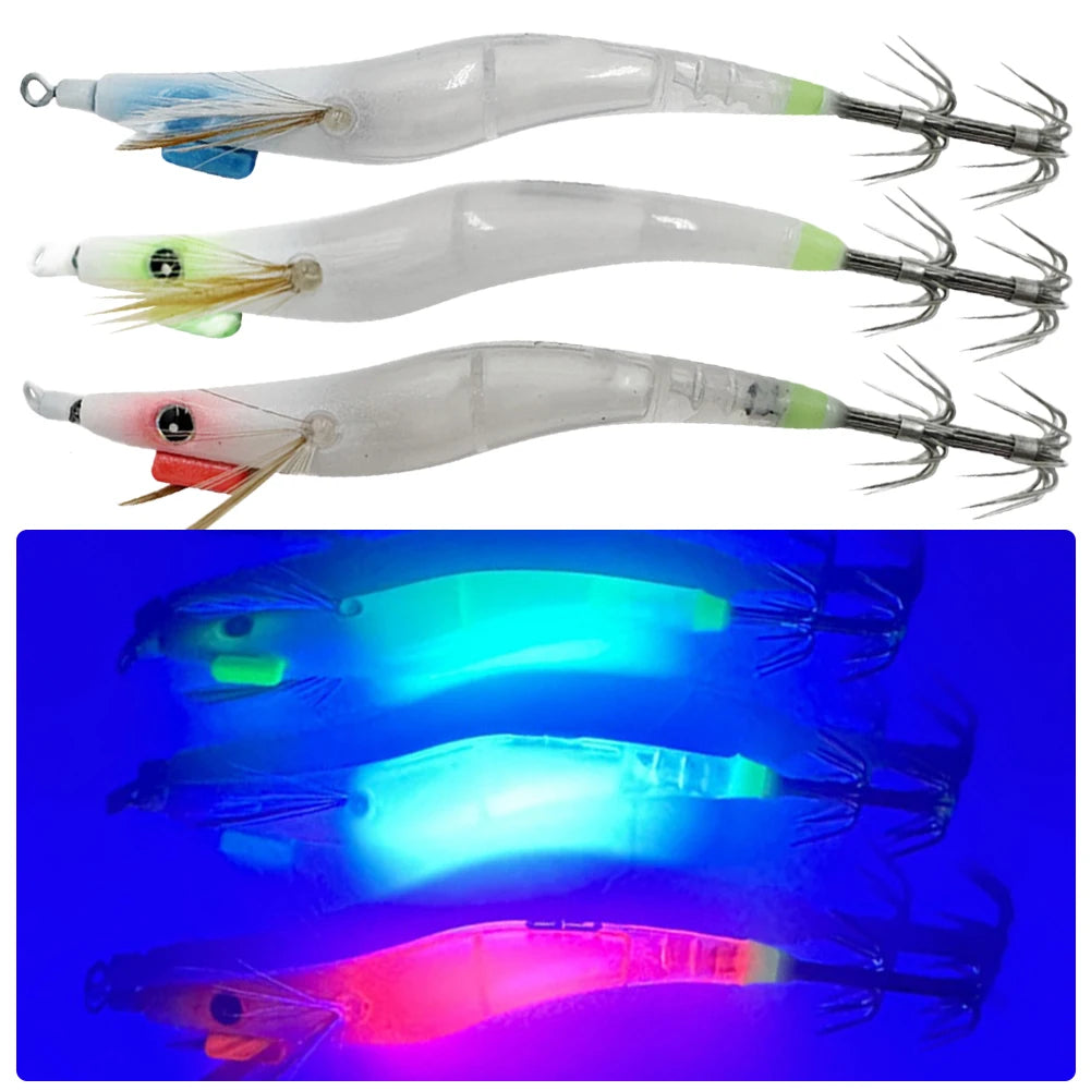 Luminous Lure Hard Shrimp Bait Simulation with Squid Jig Hook