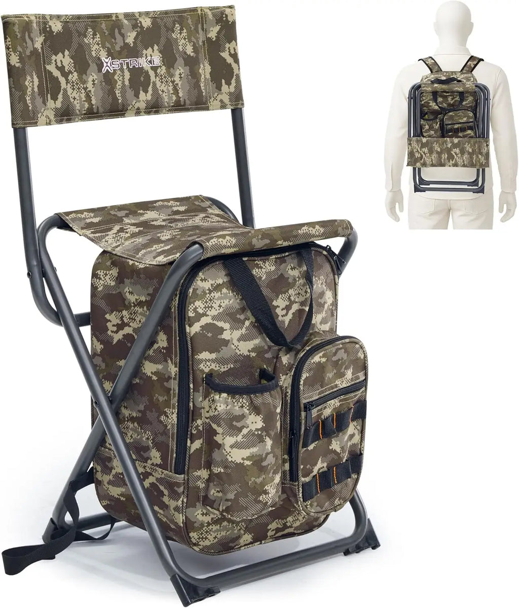 Fishing Backpack Chair with Cooler, Folding Camping Stool for Adults up to 350 lbs, Portable Lightweight for Hunting & Hiking