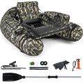 Inflatable Belly Boat with Fish Ruler, Fishing Rod Holder, Pump, Storage Bag, Flippers & Adjustable Straps, Portable Backpack