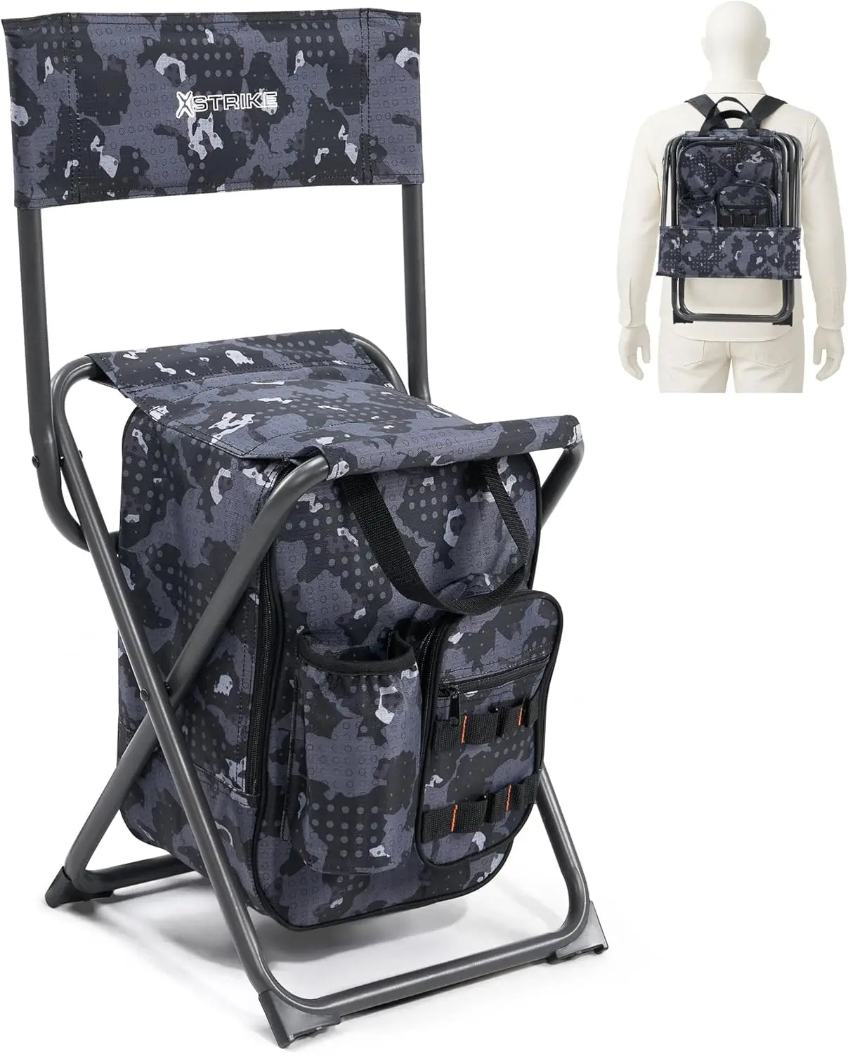 Fishing Backpack Chair with Cooler, Folding Camping Stool for Adults up to 350 lbs, Portable Lightweight for Hunting & Hiking