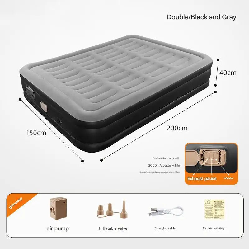 Air Mattress With Electric Air Pump Foldable Inflatable Mattress Mat With Soft Flocked Top