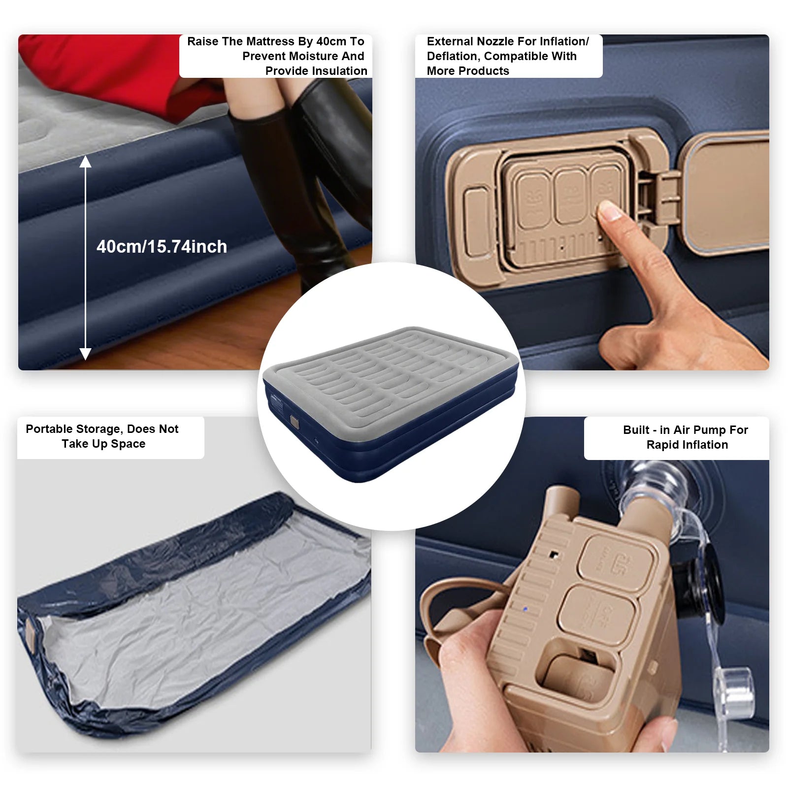 1-2 Person PVC Automatic Inflatable Mattress  Built-In Pump Bed