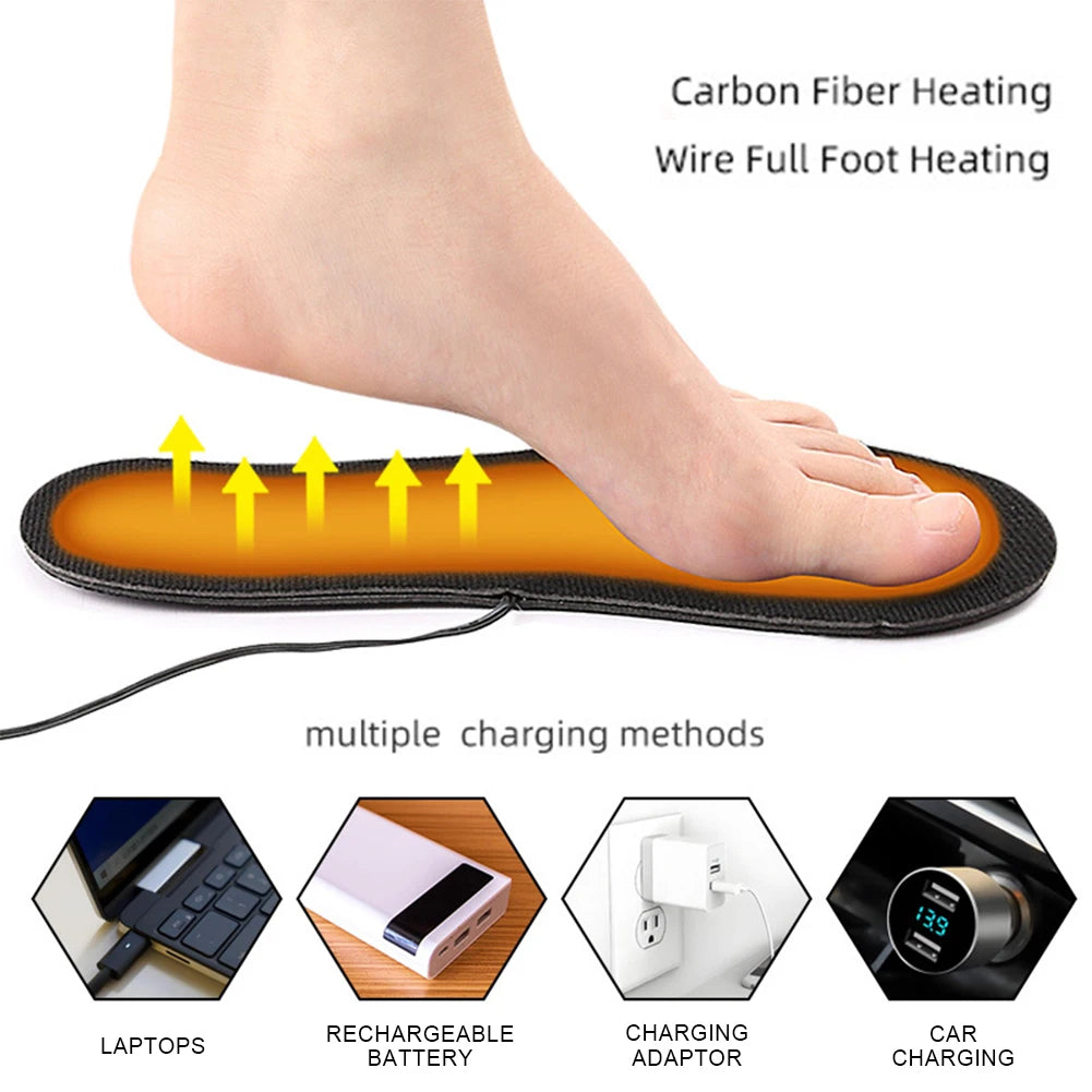 USB Heated Shoe Insoles Electric Heated  Pad Washable Rechargeable Foot Warmer for Men Women