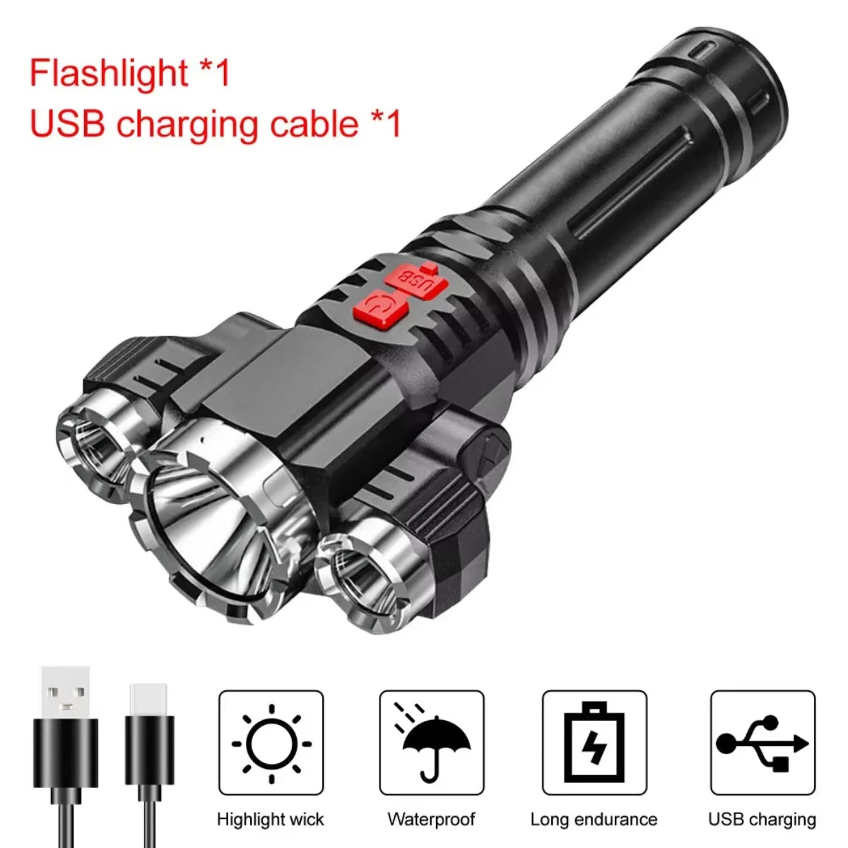3LED Strong Waterproof LED Flashlight, Portable Camping Bike Light, Remote Outdoor, Car Emergency, Life-Saving Equipment