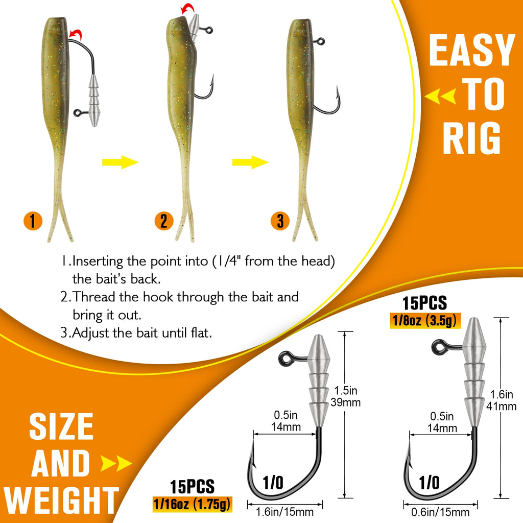 15PCS Hover Rig Swimbait Jig Heads for Bass Fishing Bass Hooks 1/16OZ 1/8OZ