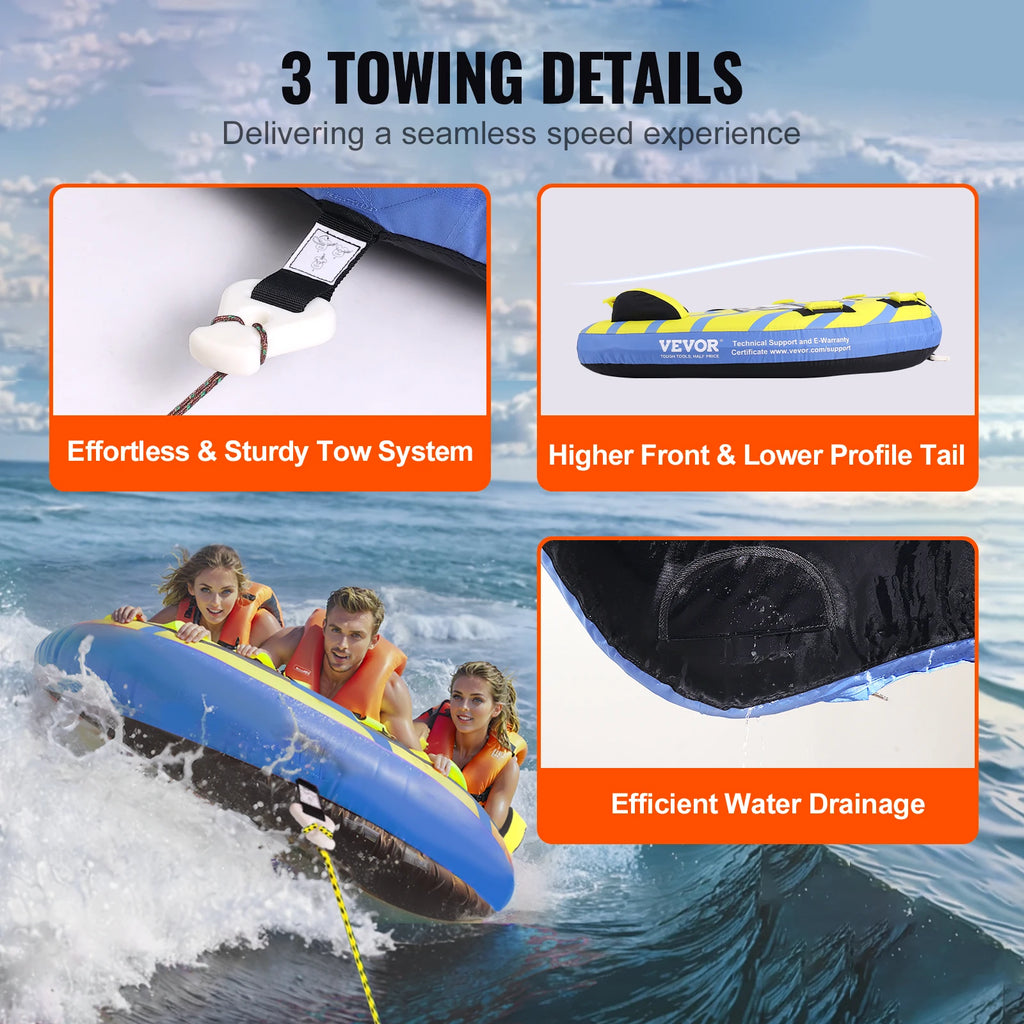 SucceBuy Towable Tube for Boating, 1-3 People Inflatable Towable Tube with Bumper Fins, 510lb Water Sport Towable Tubes for Boat