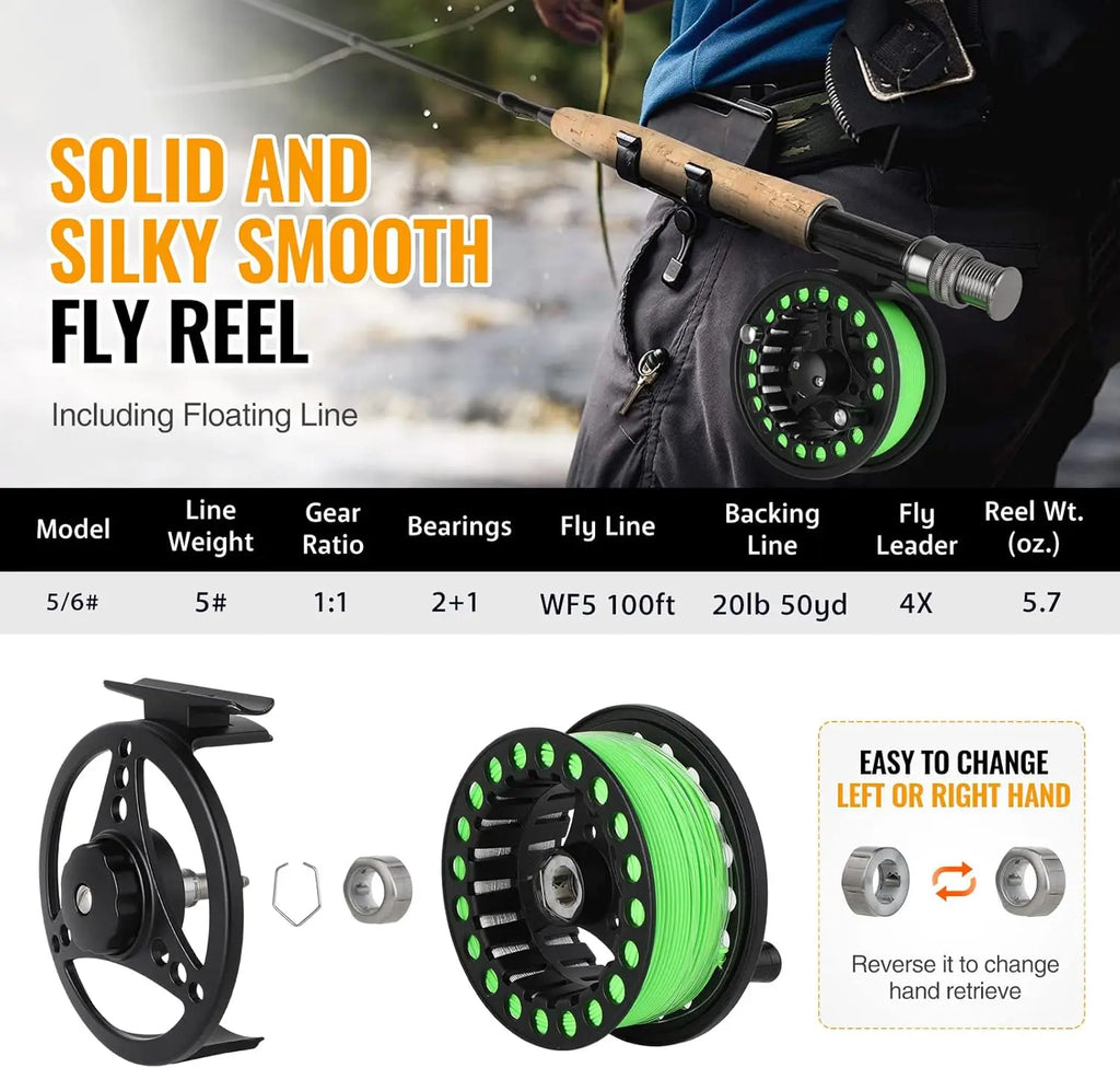 Lightweight 4-Piece Graphite Fly Fishing Rod & Reel Combo Starter Kit