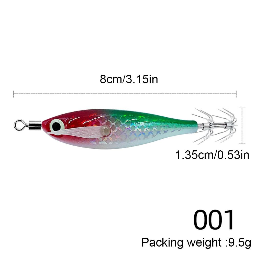 3-1Pcs Squid Jig Hook Fishing Lure Luminous 8cm 9.5g Artificial Fake Octopus Lures Wood Shrimp Cuttlefish