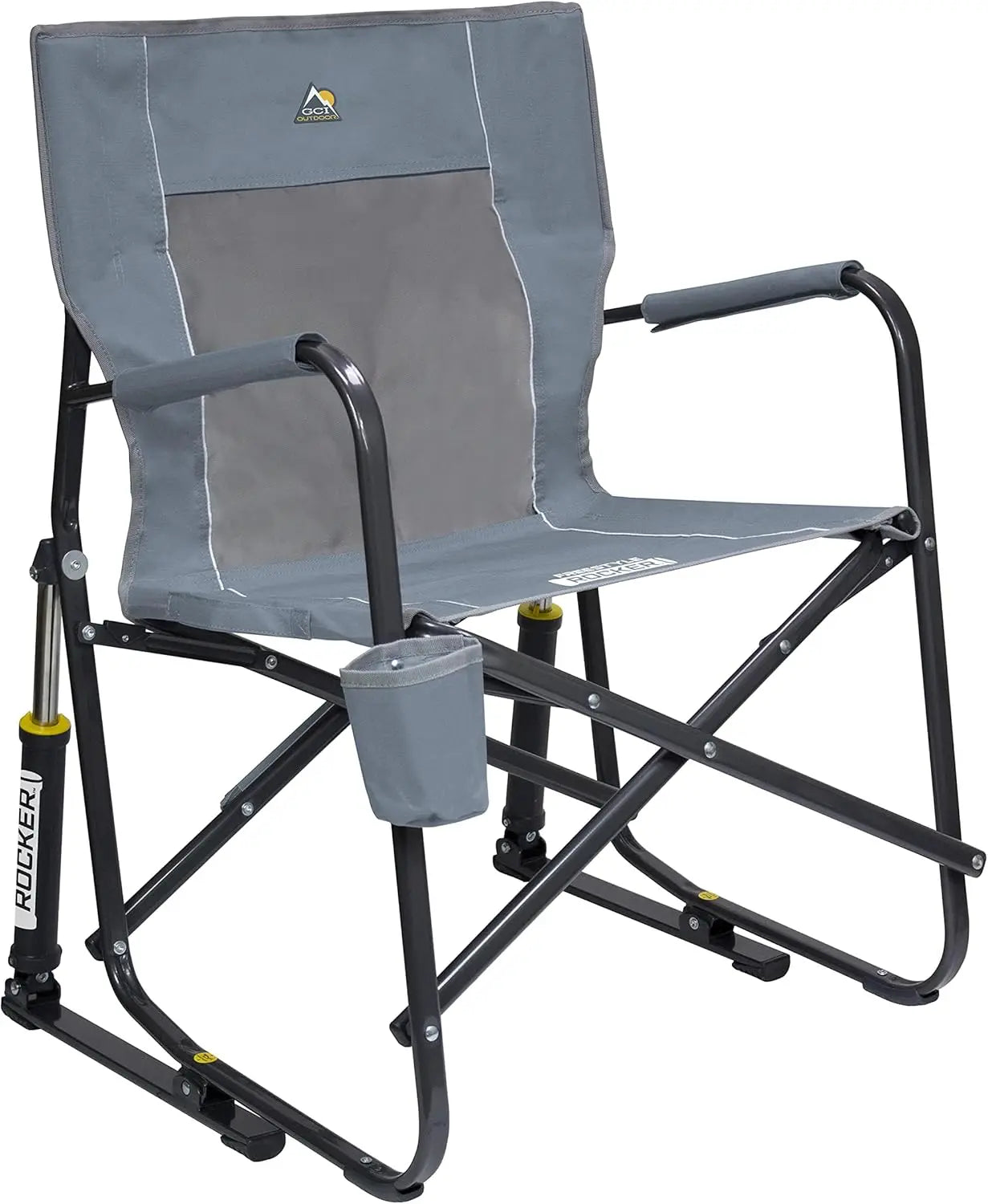 Side Table Camping Rocking Chair, Portable Folding with Armrests, Drink Holder & Comfortable Backrest
