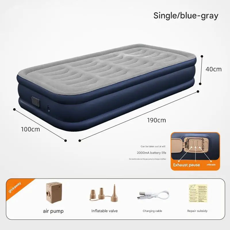 Air Mattress With Electric Air Pump Foldable Inflatable Mattress Mat With Soft Flocked Top