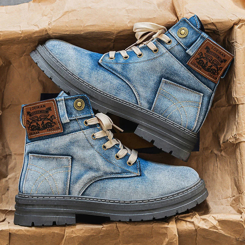Men's high top denim boots, casual sports shoes, trendy and fashionable men's boots