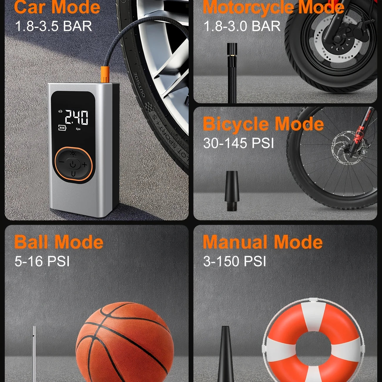 Multifunction Digital Air Pump, Portable Tire Inflator  Balls, Boats, Camping