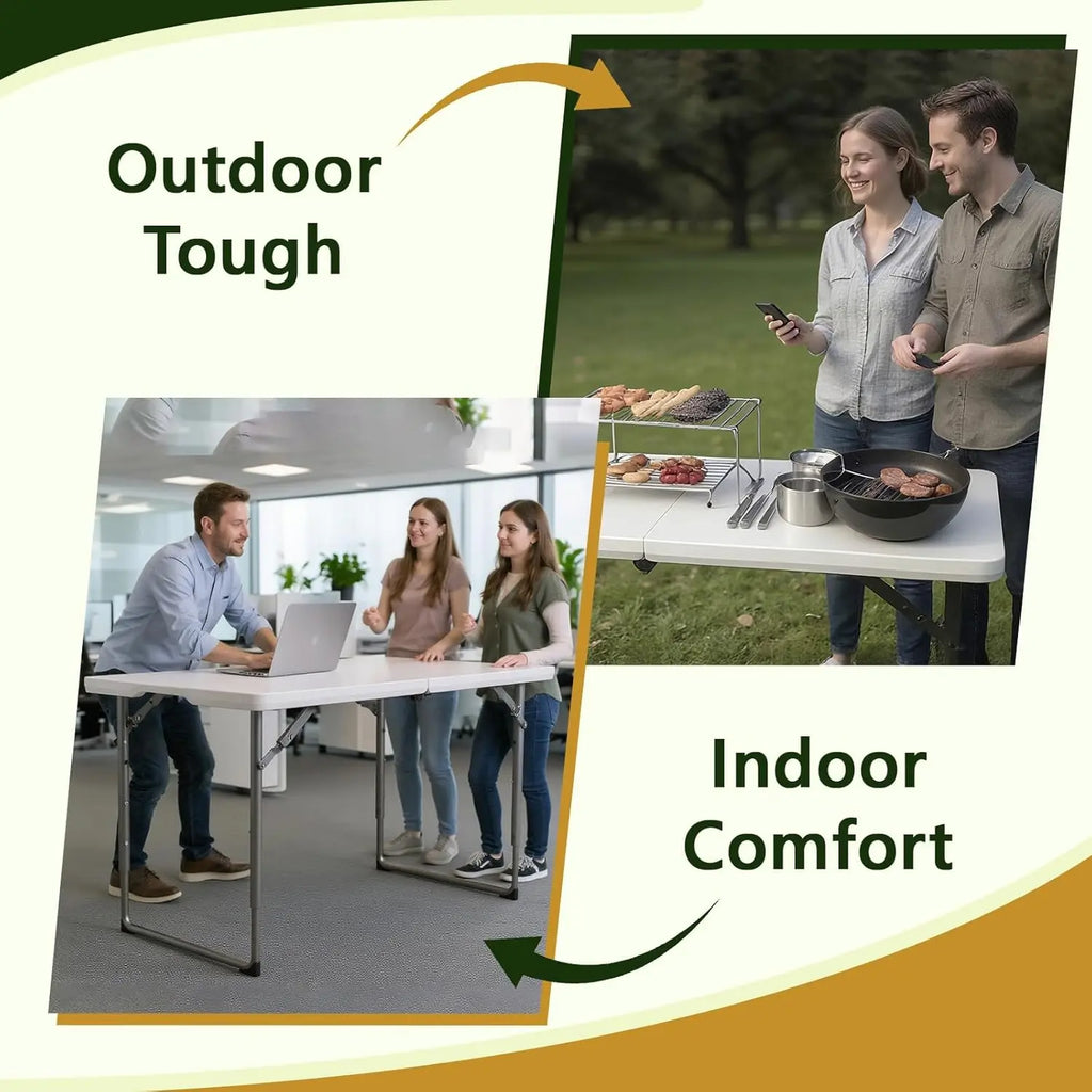 4ft Heavy Duty Folding Table with Adjustable Height, Portable for Indoor Outdoor Use