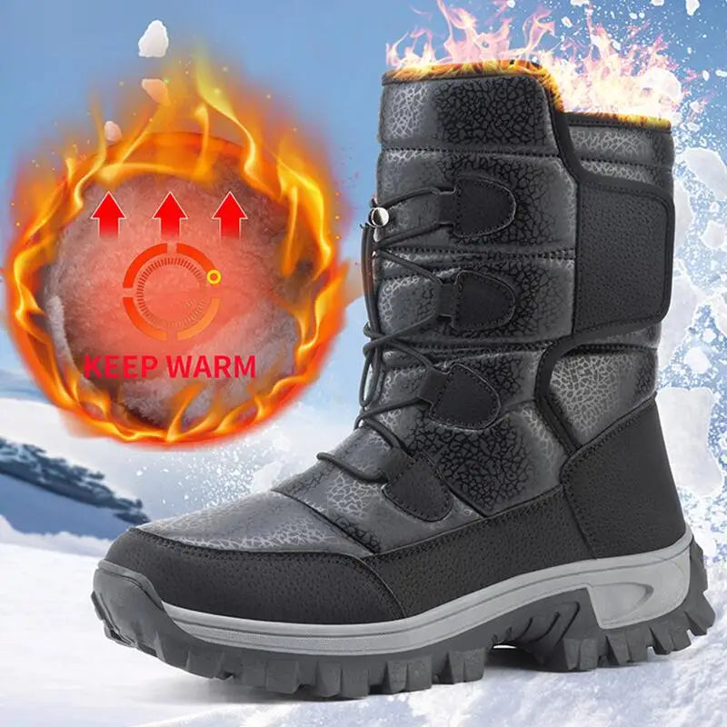 New Warm Men Plush Snow Boots High Top Winter Men's Boots Waterproof Winter Motorcycle Boots Outdoor Anti-Slip Men Hiking Boots
