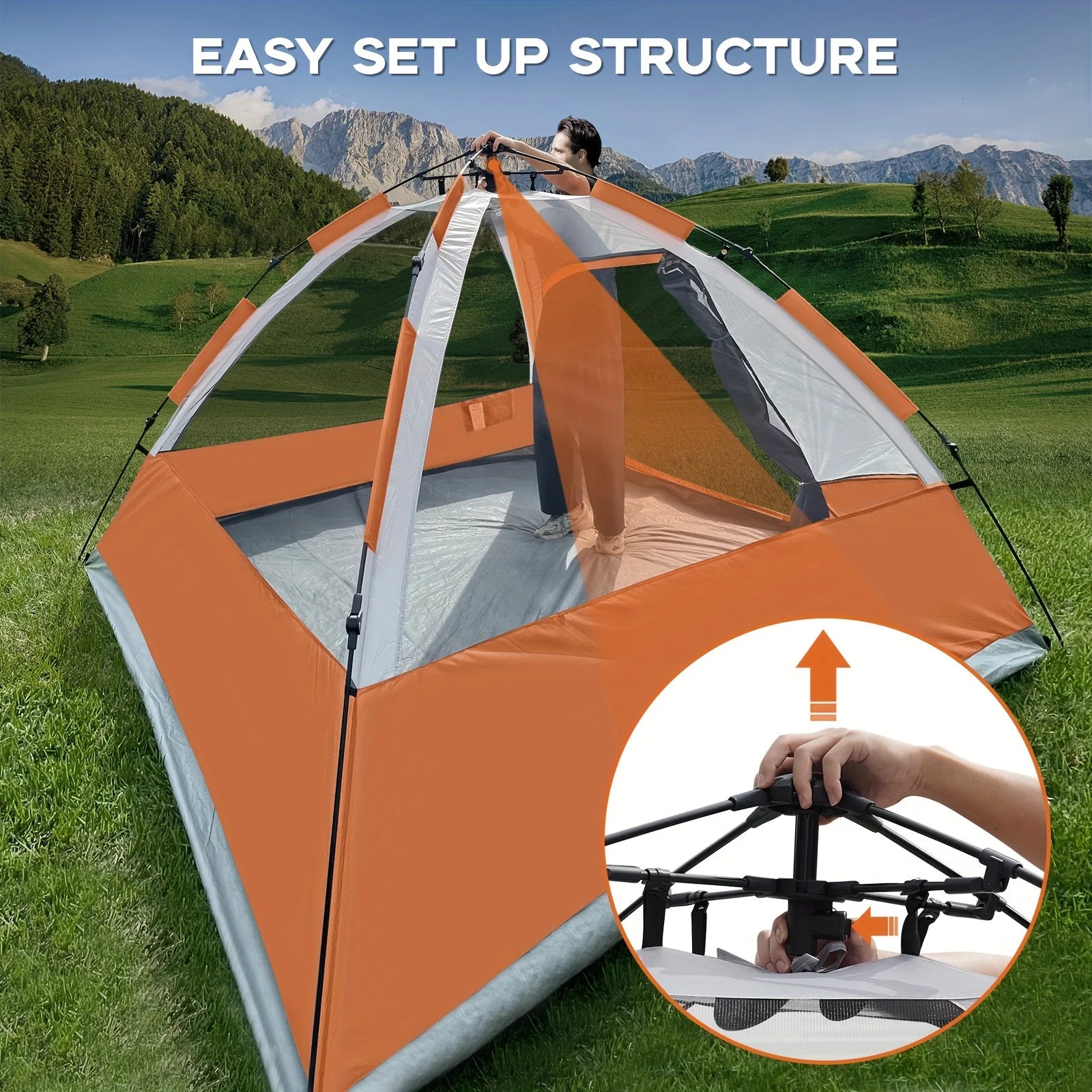 Pop Up Camping Tent - 4 Person Instant Easy Set Up Tent with Removable Rain Fly