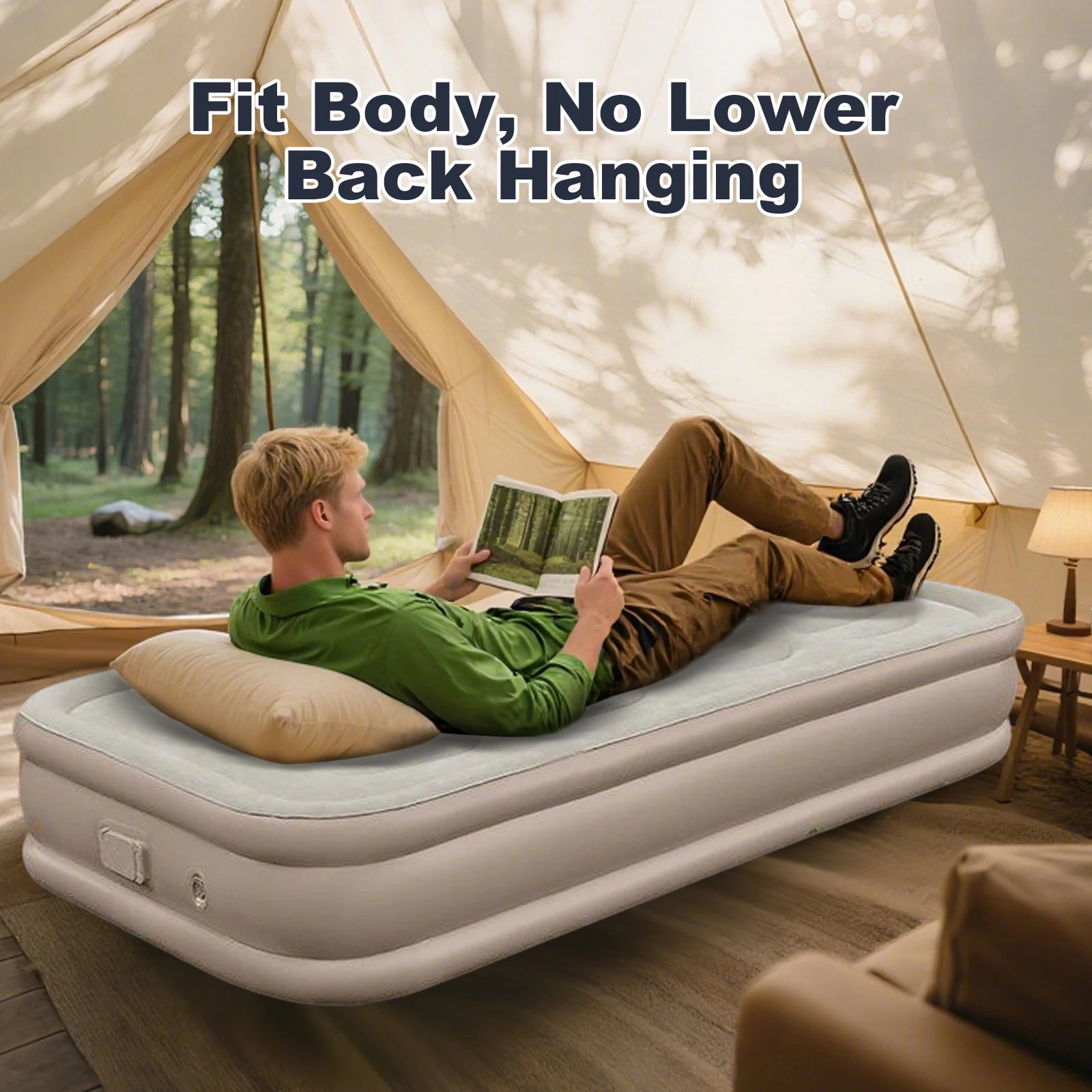 Air Mattress With Electric Air Pump Foldable Inflatable Mattress Mat With Soft Flocked Top