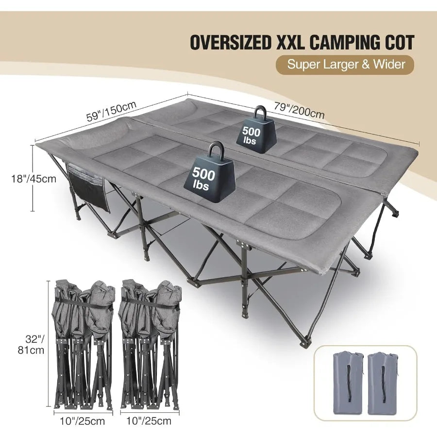 2 Person Extra Wide Camping Cots for Adults 500lbs XXXL Cots Portable for Indoor Office
