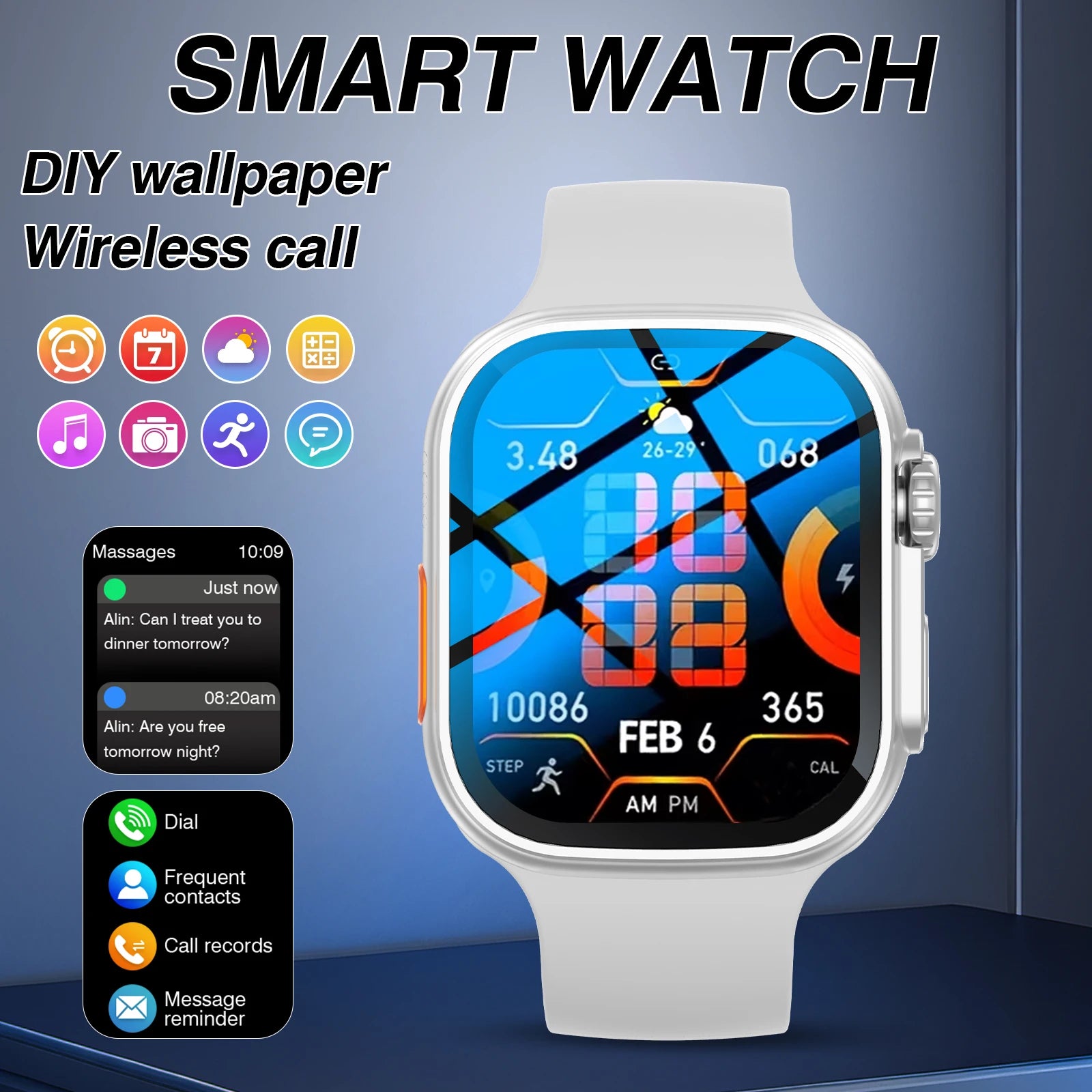 2025 DIY Wallpaper Smart Watch: Wireless Calling, Message Reminder