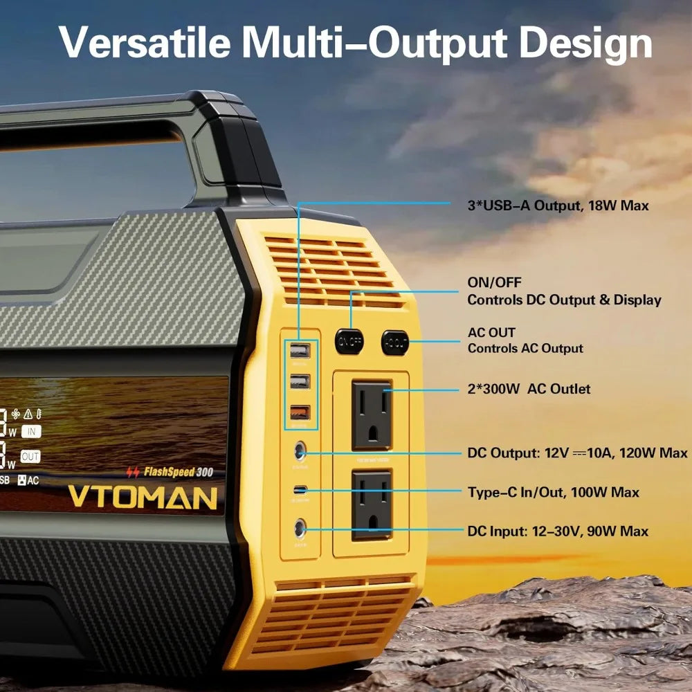 FlashSpeed 300 Portable Power Station 300W, 230Wh Solar Generator with LiFePO4 Battery Pack, 3000 Cycles, PD 100W USB-C