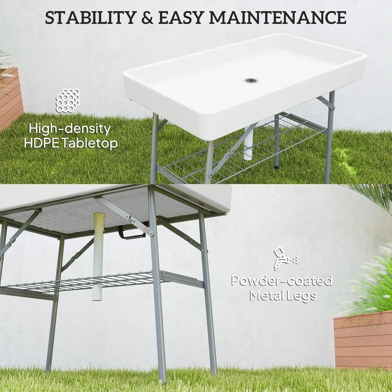 3.4ft Folding Ice Cooler Table with Drain, Fill and Chill Table Outdoor with Storage Shelf, Drink Cooler for Parties Picnic BBQ