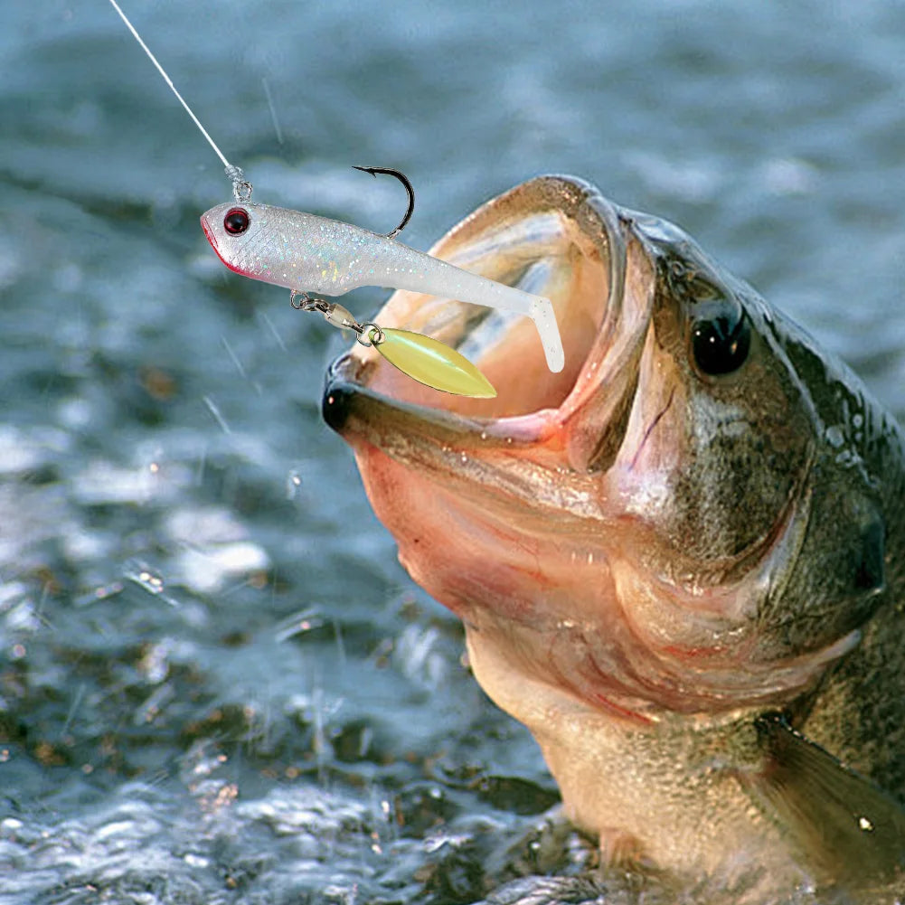 6pcs Spin Spoon Sequins Soft Fishing Lures Jig Head Artificial Baits Soft Baits for Trout Bass Shad