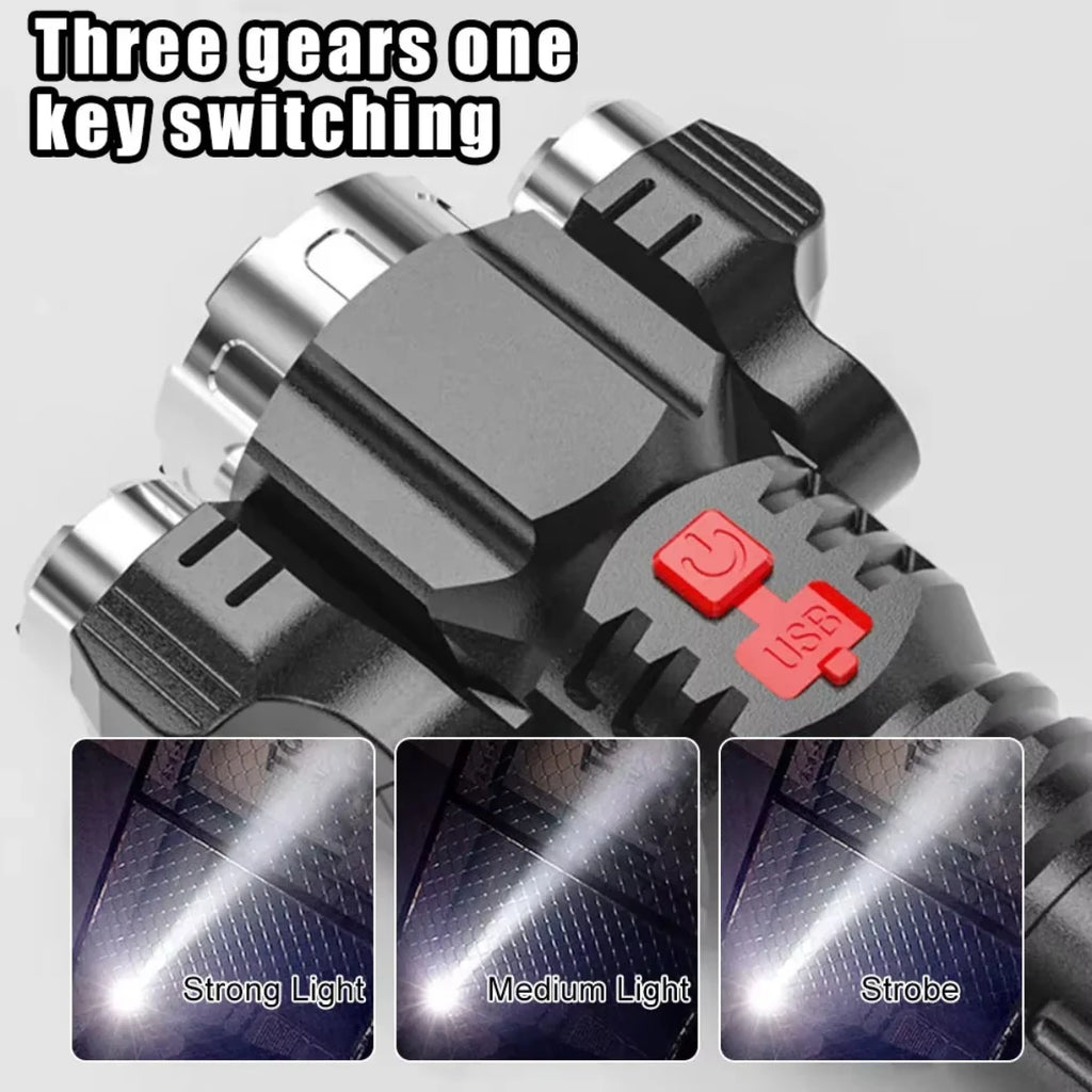 3LED Strong Waterproof LED Flashlight, Portable Camping Bike Light, Remote Outdoor, Car Emergency, Life-Saving Equipment