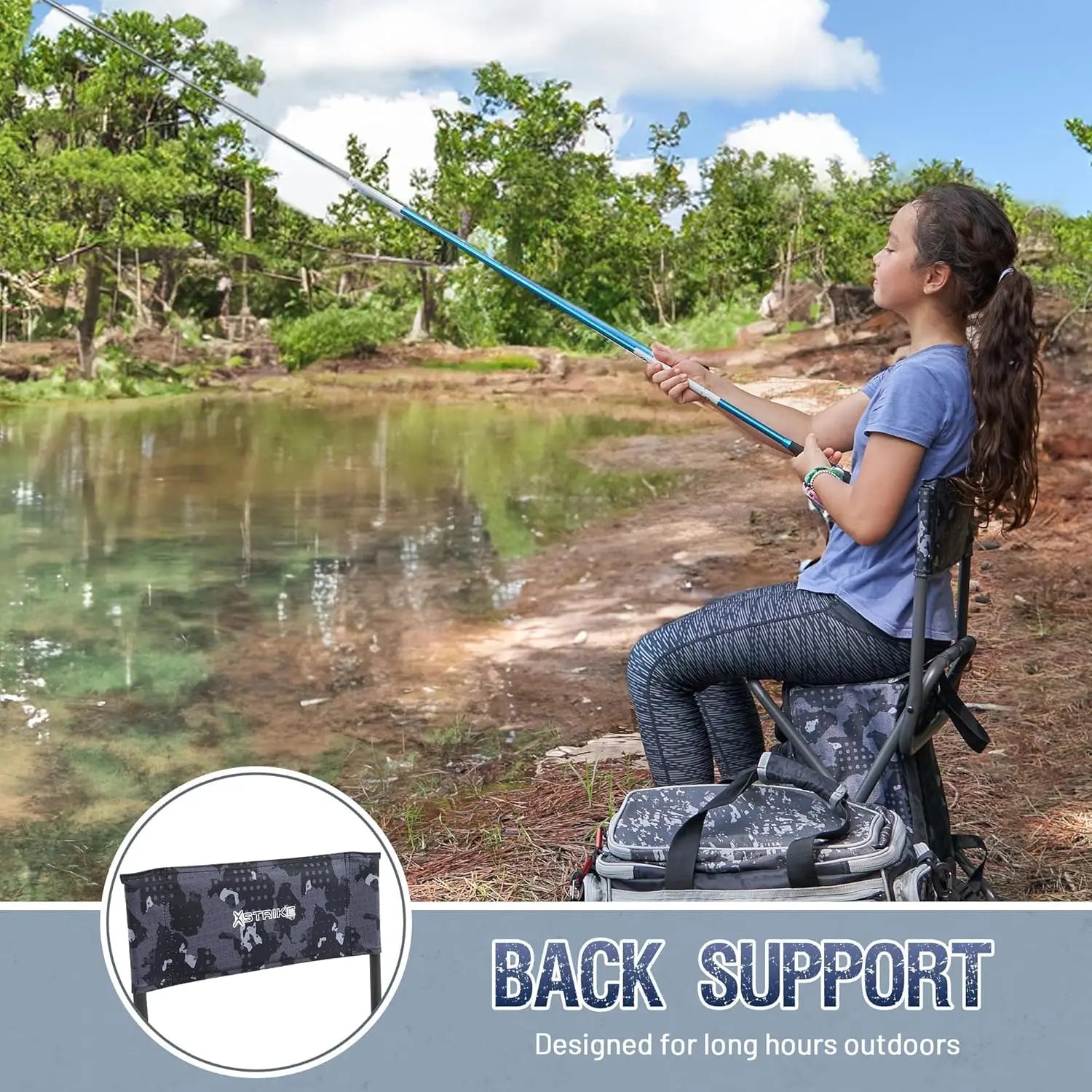 Fishing Backpack Chair with Cooler, Folding Camping Stool for Adults up to 350 lbs, Portable Lightweight for Hunting & Hiking